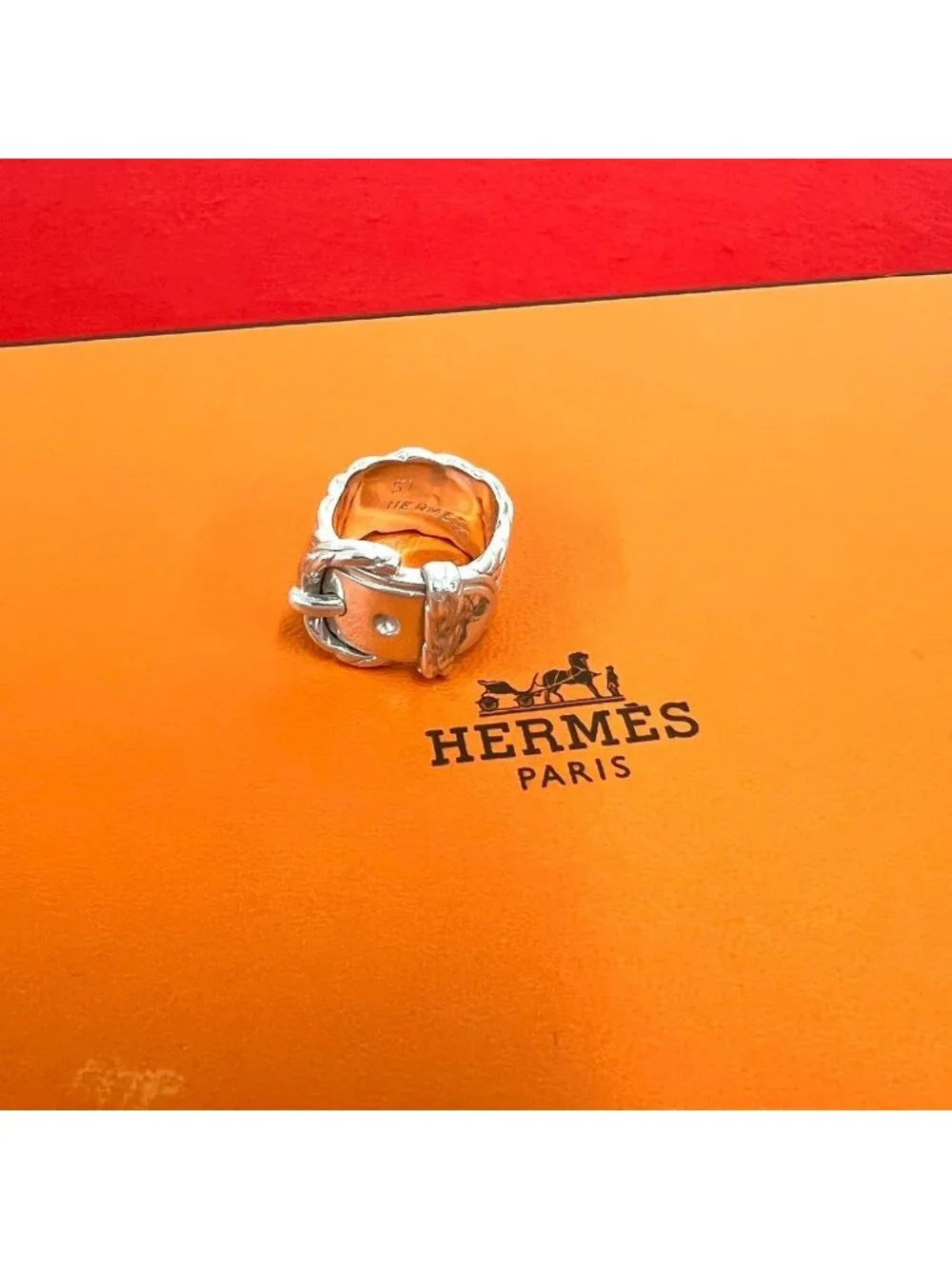 Hermes Vintage Diane Belt Ring 925 Sterling Silver